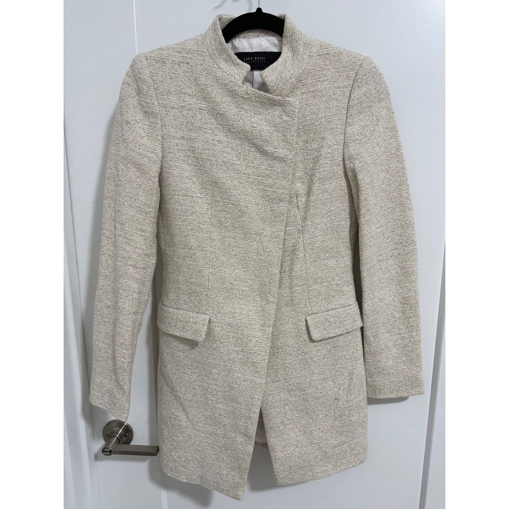 Zara Basic Collection Beige Textured Collarless D… - image 4